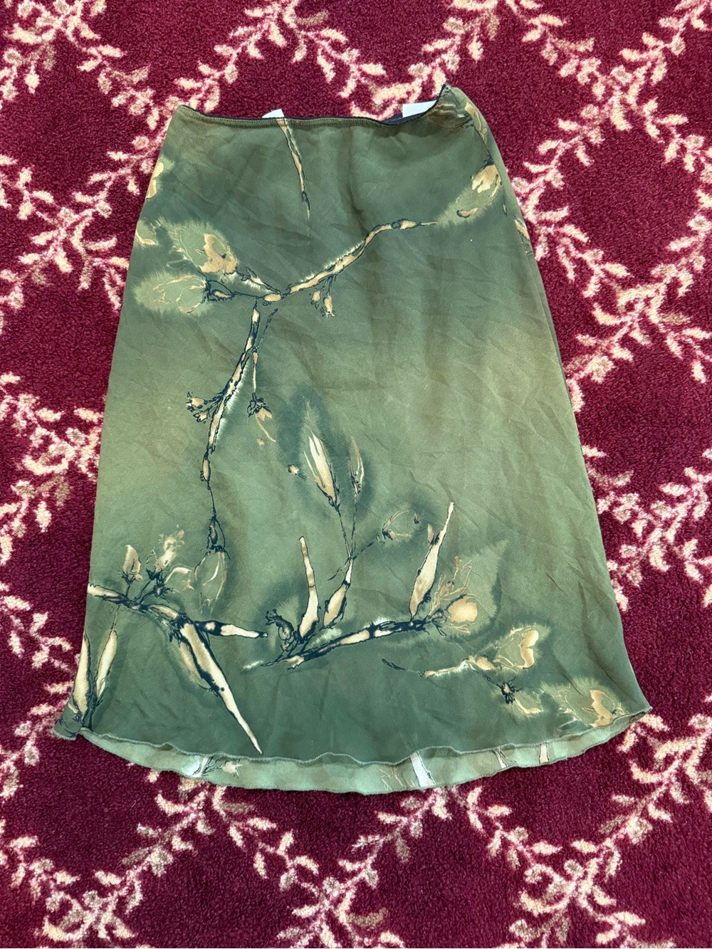 Ina Olive Green Floral Midi Slip Skirt with Cream Botanical Accents